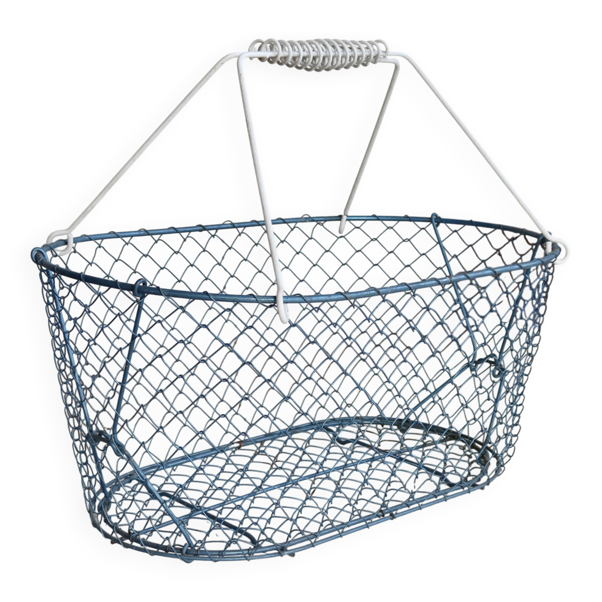 Large vintage blue wire basket
