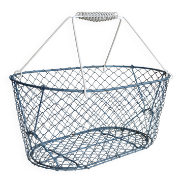 Panier ancien en fil de fer bleu
