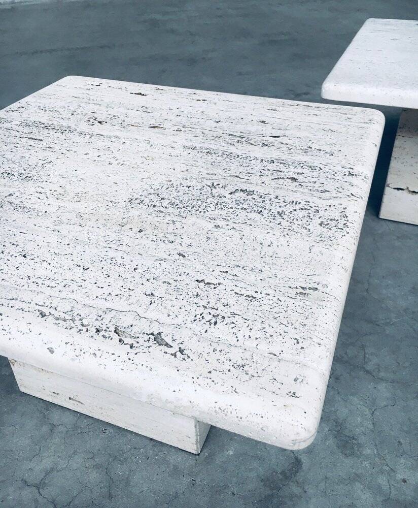 Italian Travertine Square Side End Table, 1970s, Set of 2