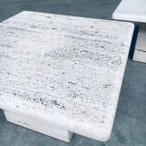 Italian Travertine Square Side End Table, 1970s, Set of 2