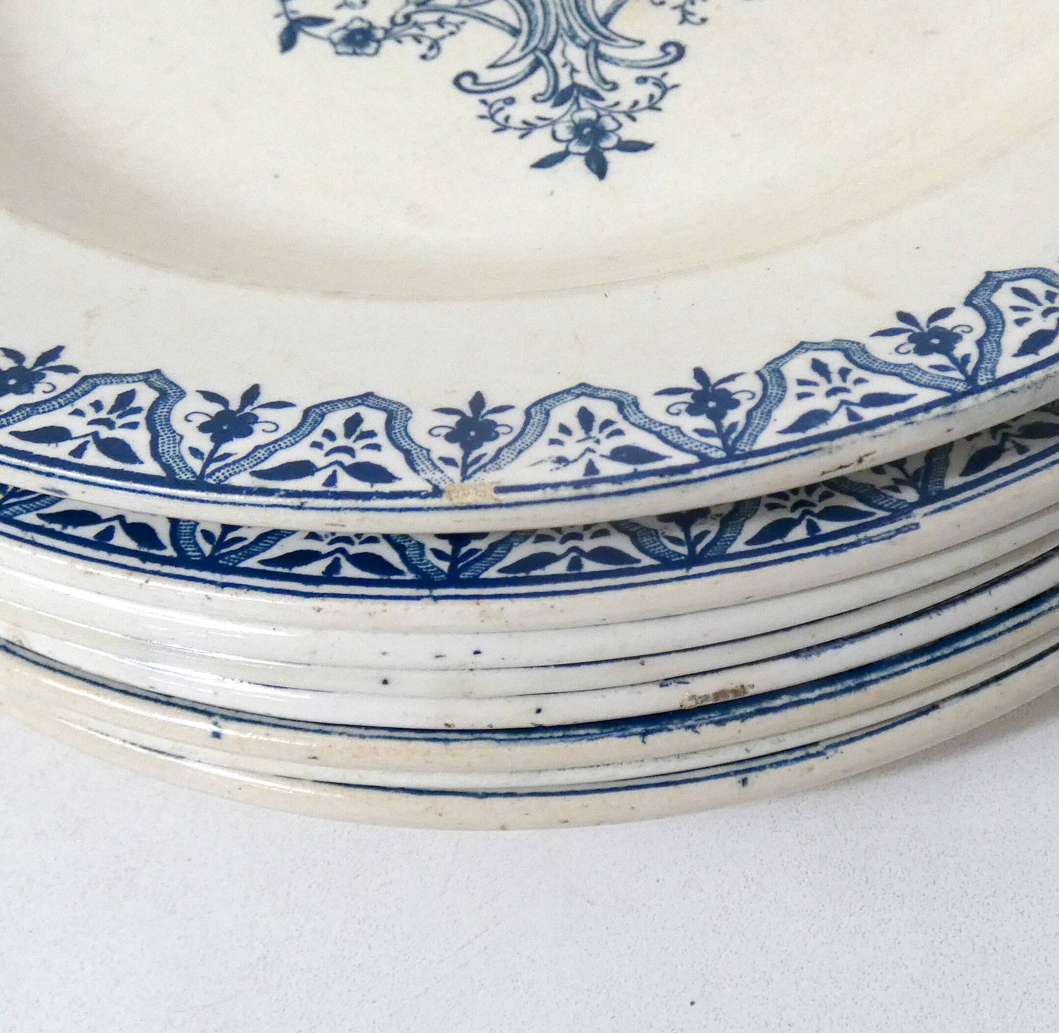 Terre de fer 8 Art Deco flat plates ALHAMBRA model blue SALINS