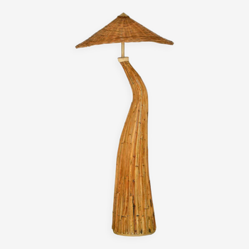 Lampadaire sculptural en rotin « Champignon »