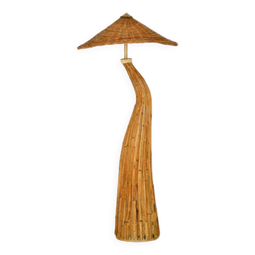 Lampadaire sculptural en rotin « Champignon »