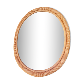 Oval braided wicker mirror