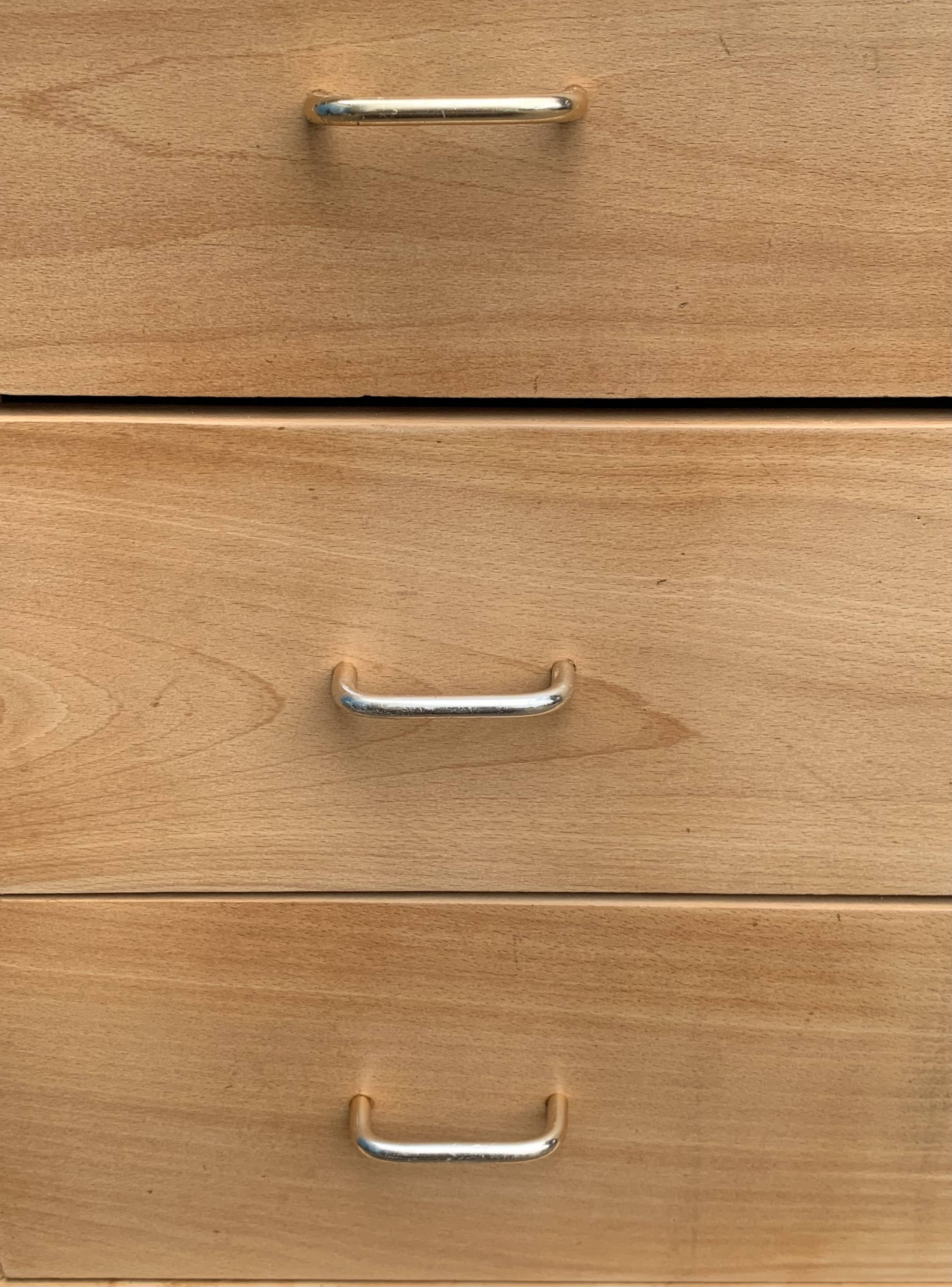 Vintage chest of drawers with compass feet, solid raw beech, 1960s