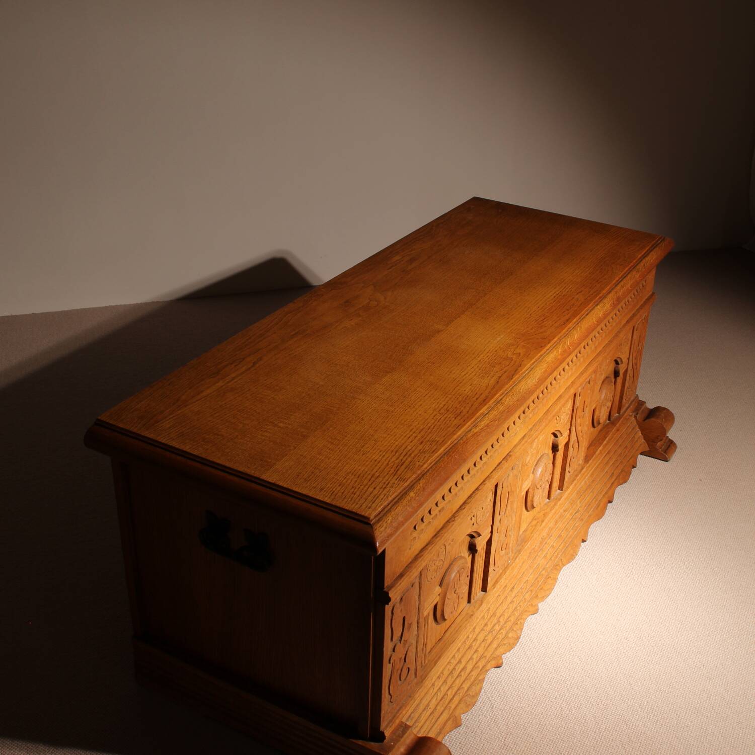 Carved Oak Chest with Decorative Front | Germany 1970s