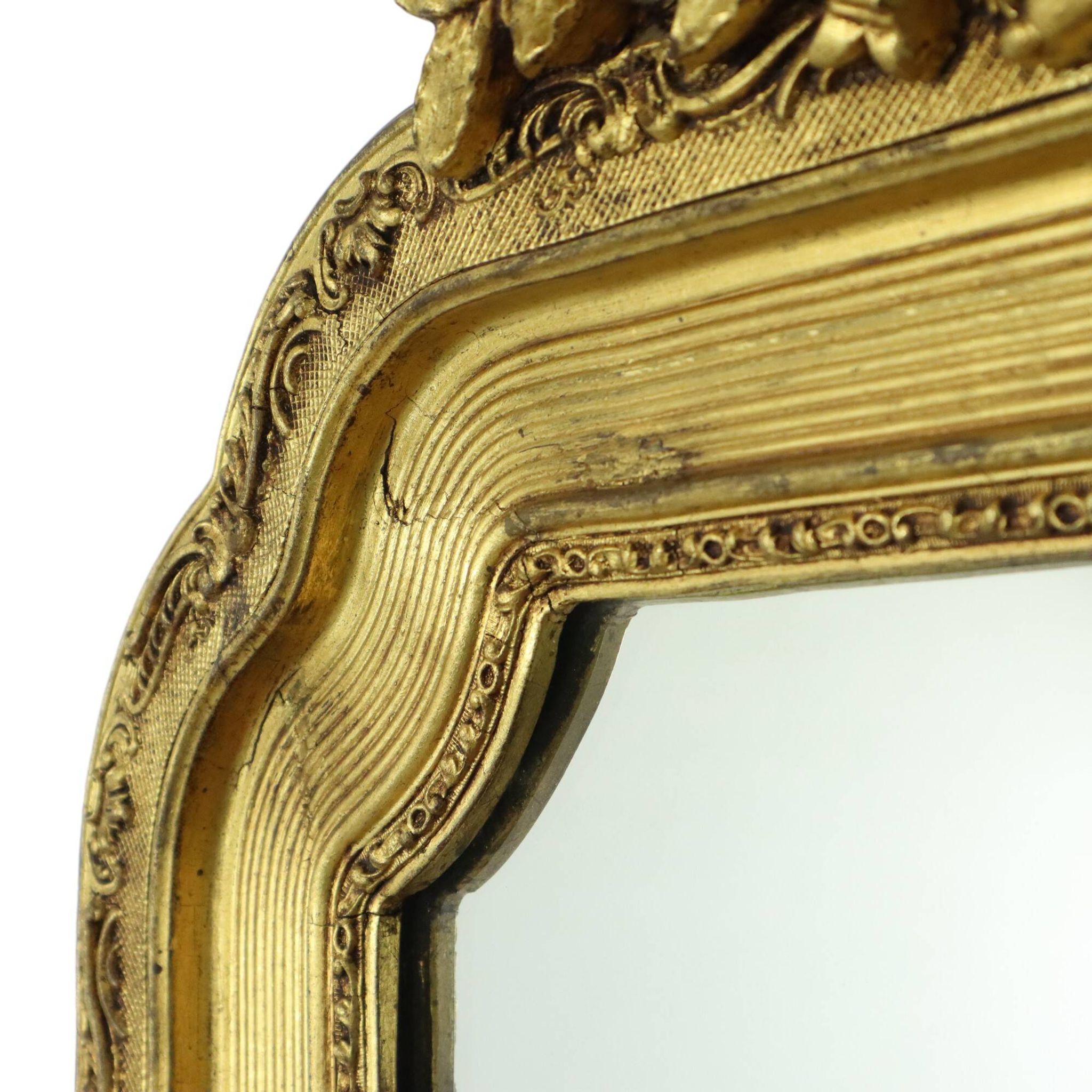 Large Antique Gold Mirror with Crown Classic Baroque France 118cm