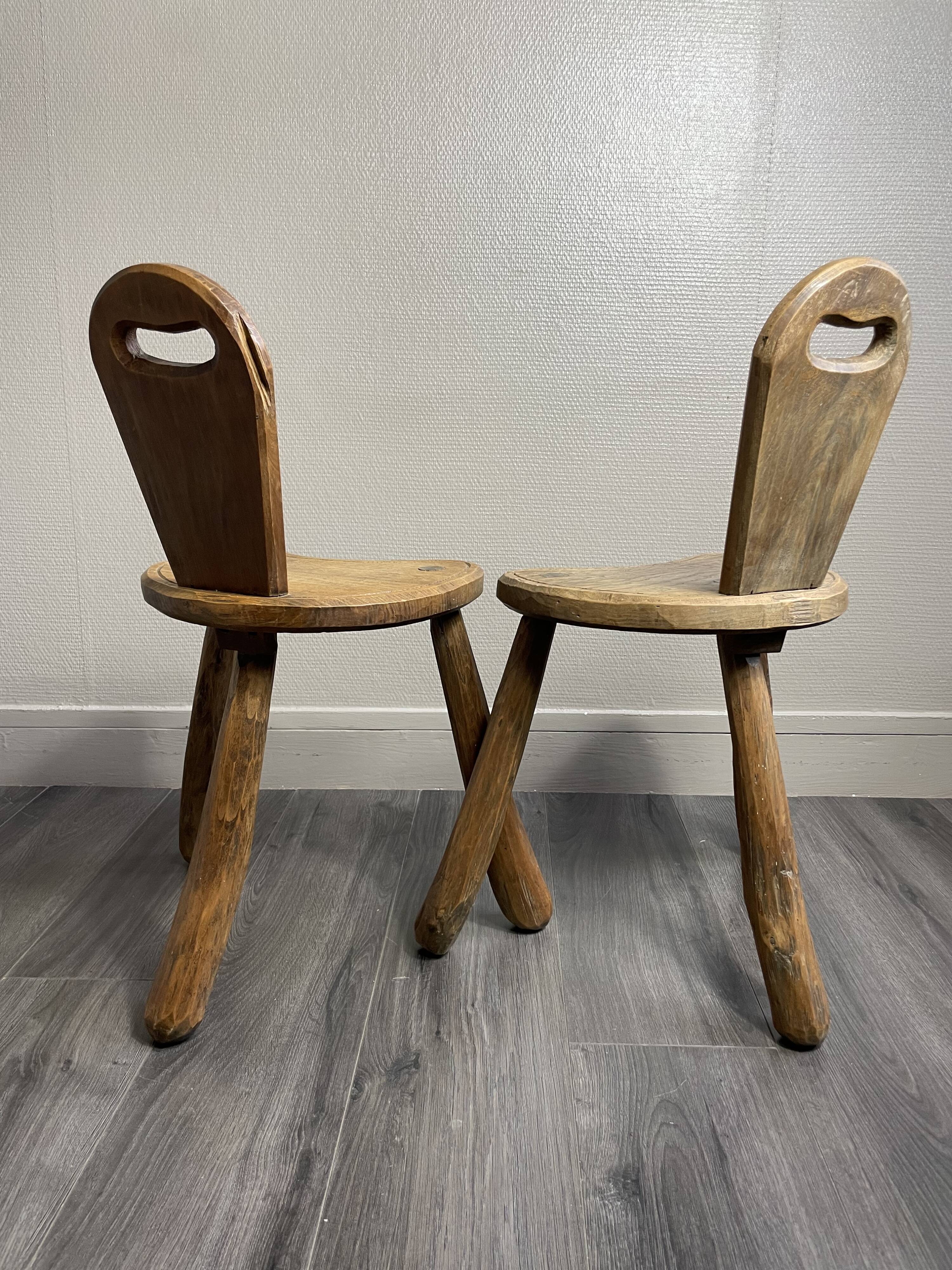 Pair of solid wood farmhouse stools