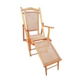 Chaise longue pliante 1900 en hêtre  assise cannée