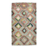 Tapis Kilim tribal bleu clair et vert, 181 x 315 cm