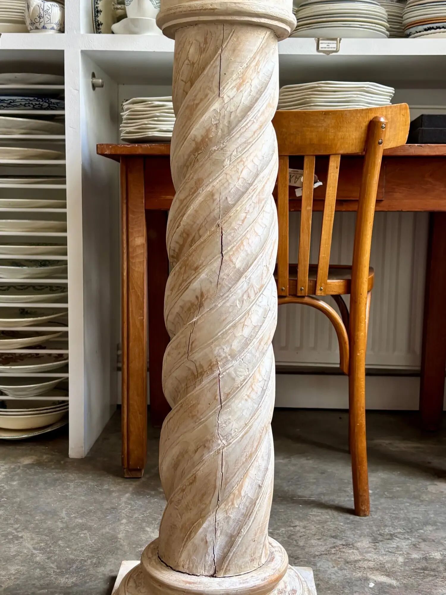 Beige carved wooden column