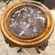 Old harness in wood with marble top