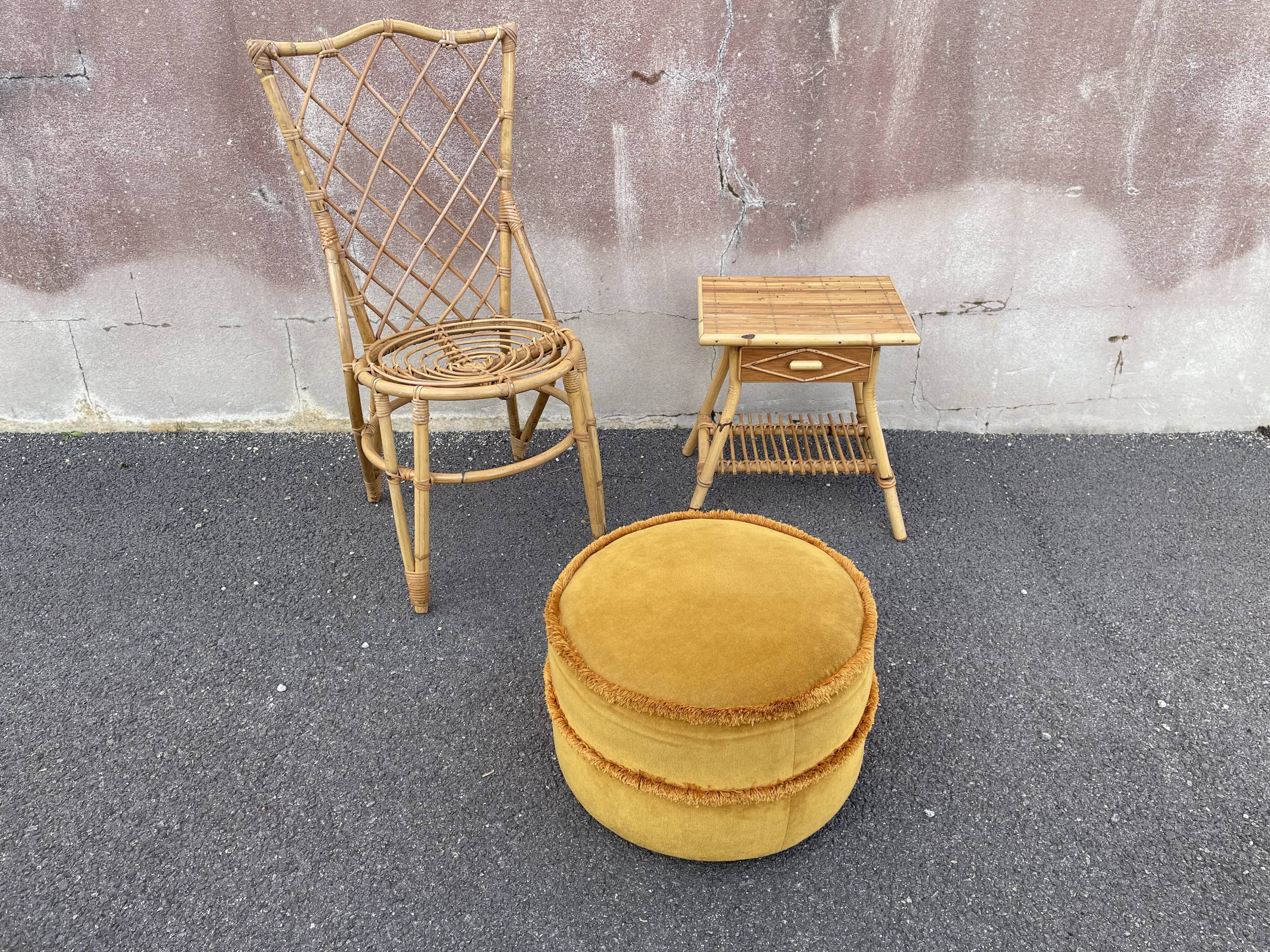 Golden yellow velvet pouf