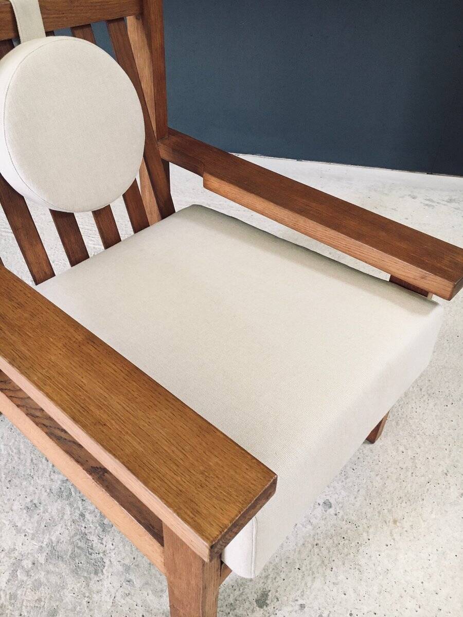 Brutalist Square Oak Lounge Chair, Belgium, 1950s