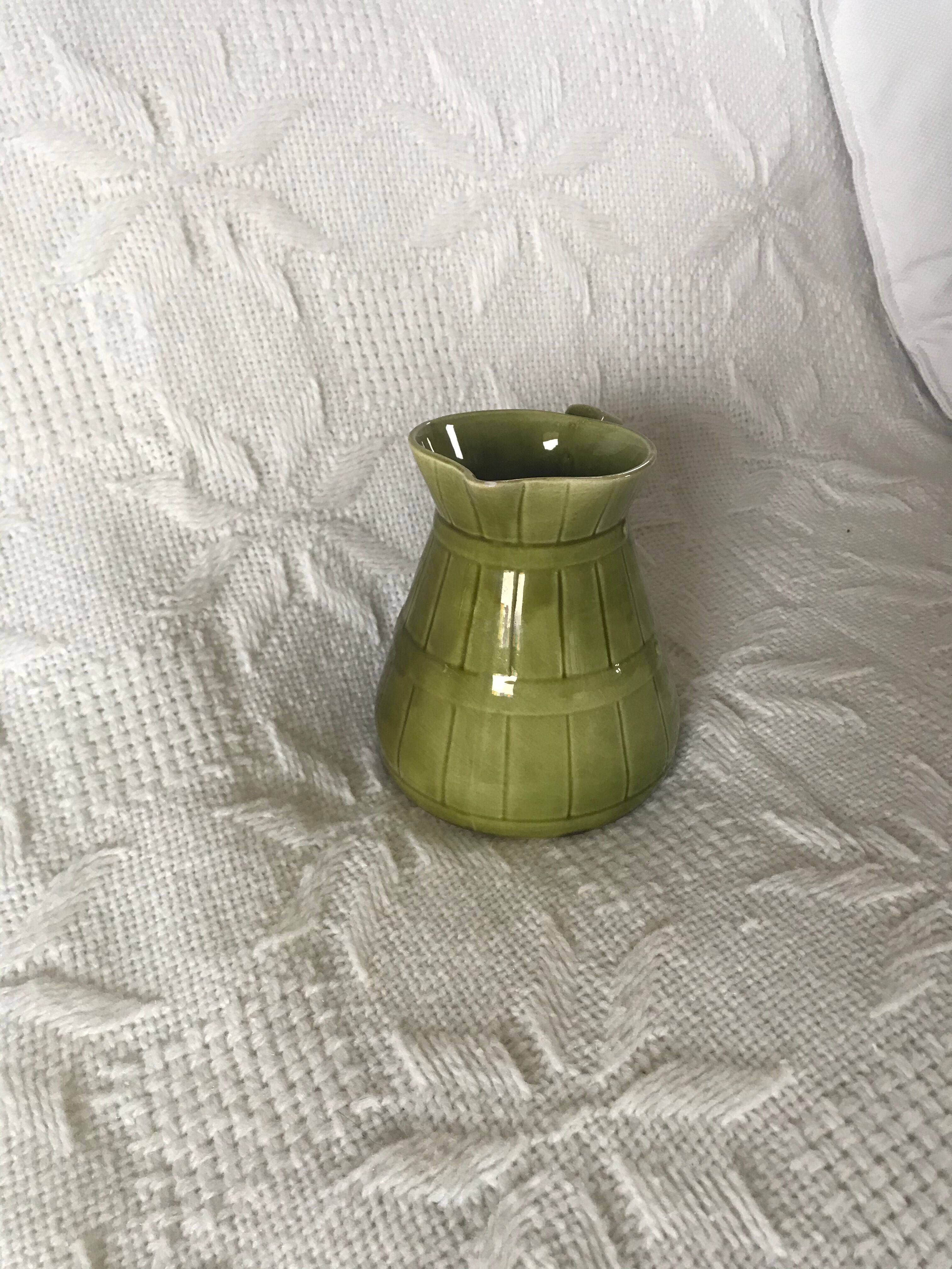 Olive green ceramic pitcher