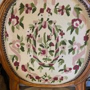 Louis XVI style medallion armchair with floral needlepoint tapestry