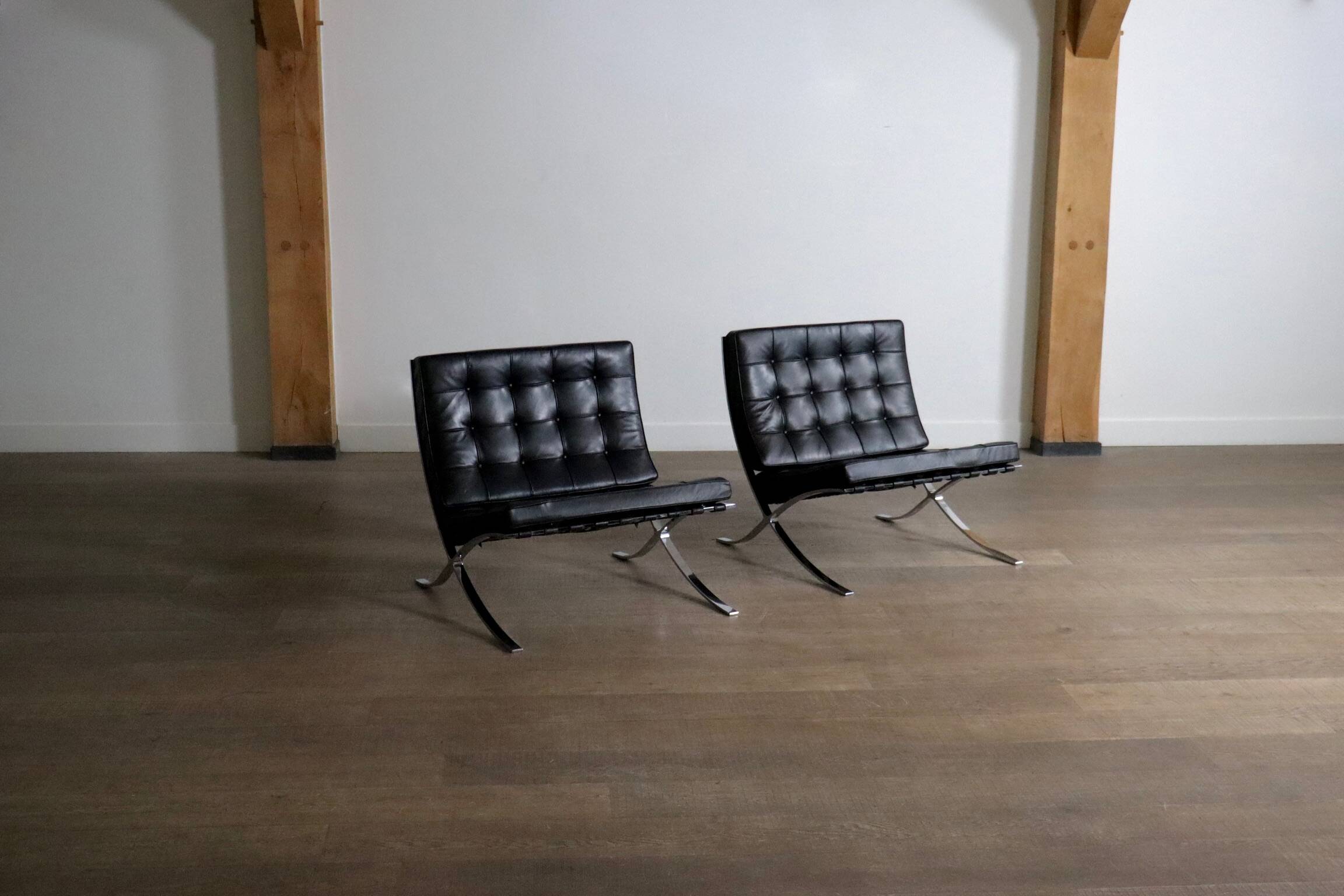Pair of Barcelona chairs by Ludwig Mies van der Rohe for Knoll, 1960s.