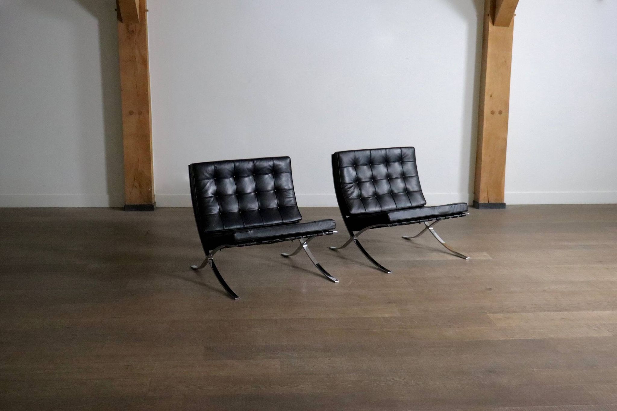Pair of Barcelona chairs by Ludwig Mies van der Rohe for Knoll, 1960s.