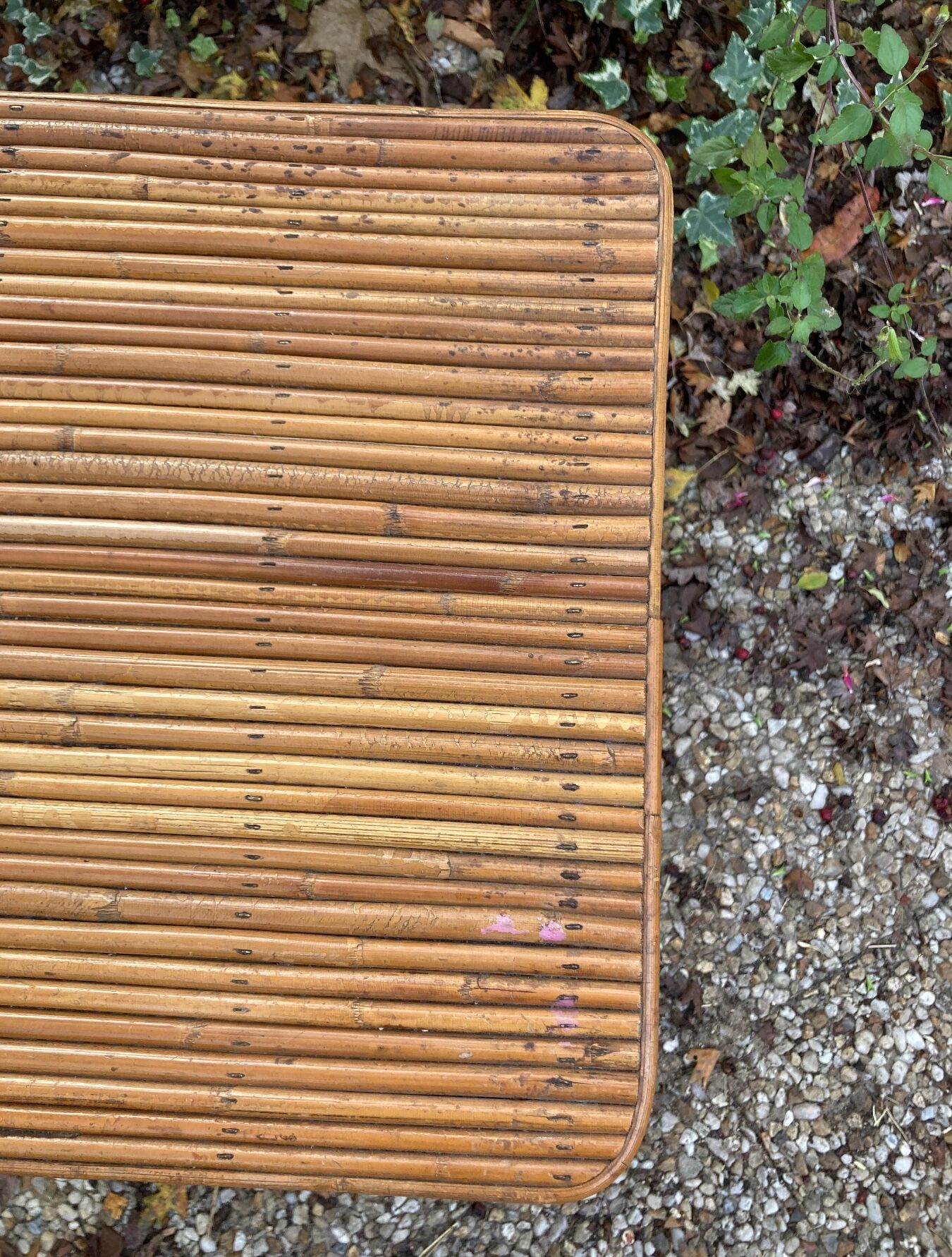 Vintage rattan magazine rack table