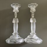 Paire de bougeoirs personnages en verre