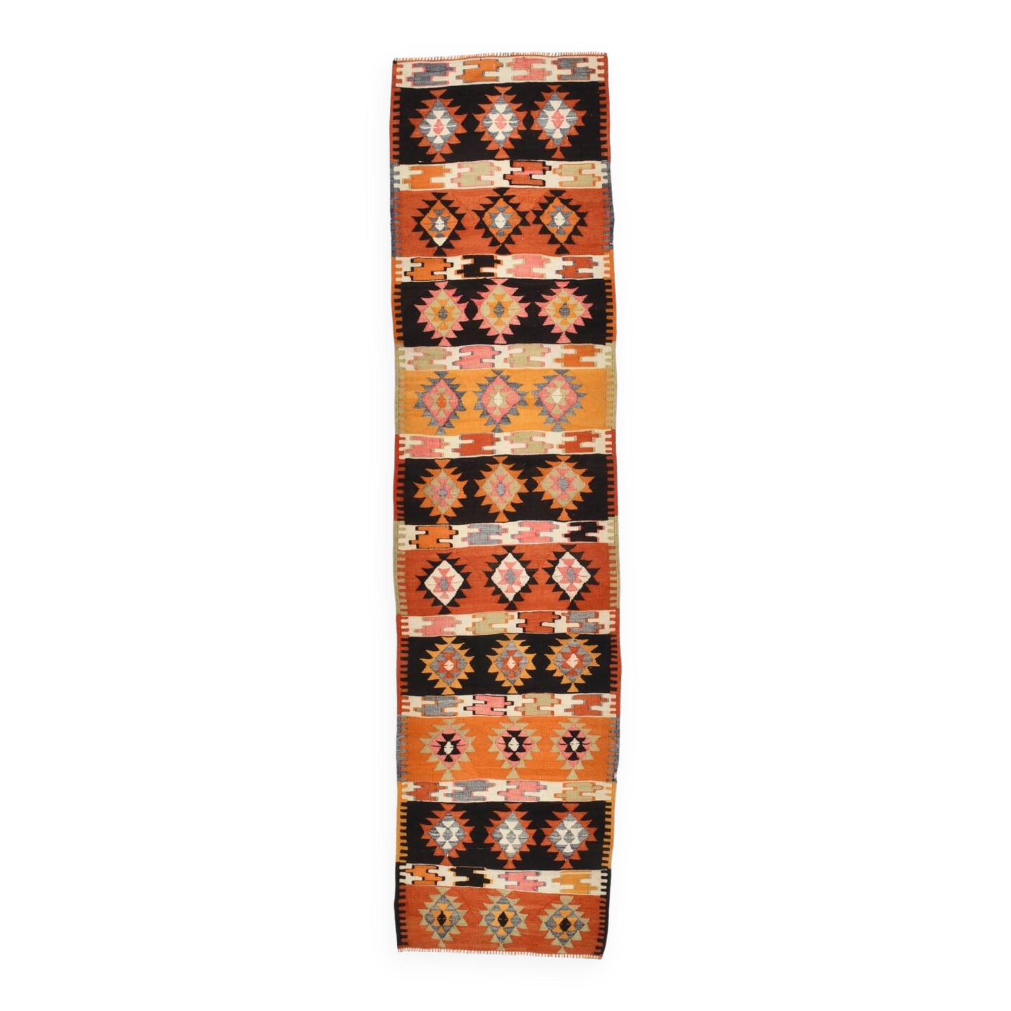 3x10 Boho Style Kilim Runner Rug, Peach Orange Vintage Runner, 73x296 Cm