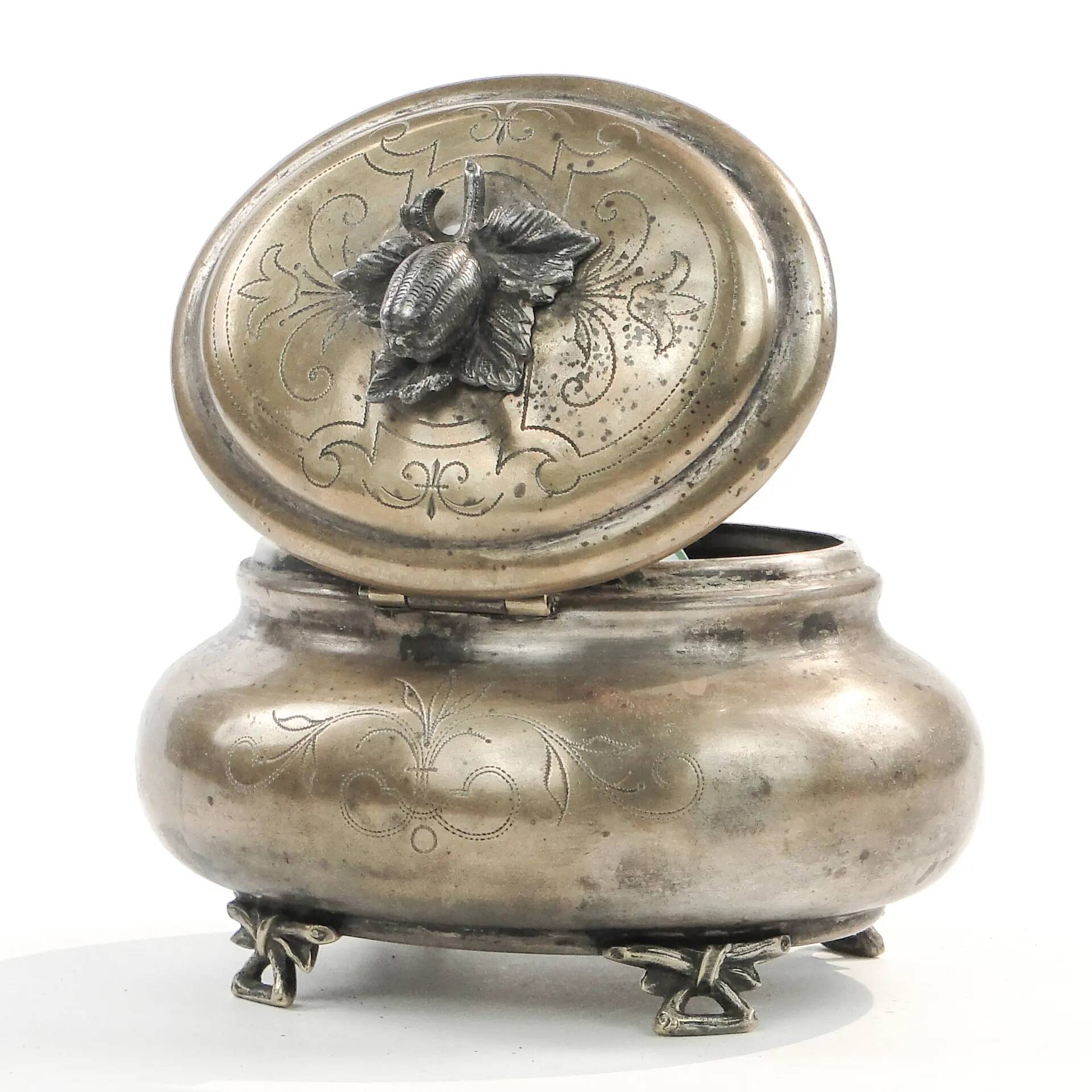 Eclectic elliptical sugar bowl, silver-plated brass, Austria, 19th century