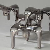 Set of 9 modular candle holders in chromed metal, nagel germany