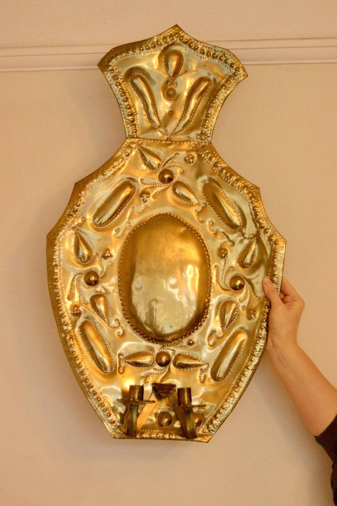 Appliques murales suédoises extra-larges en laiton de style baroque, datant du milieu du XXe siècle