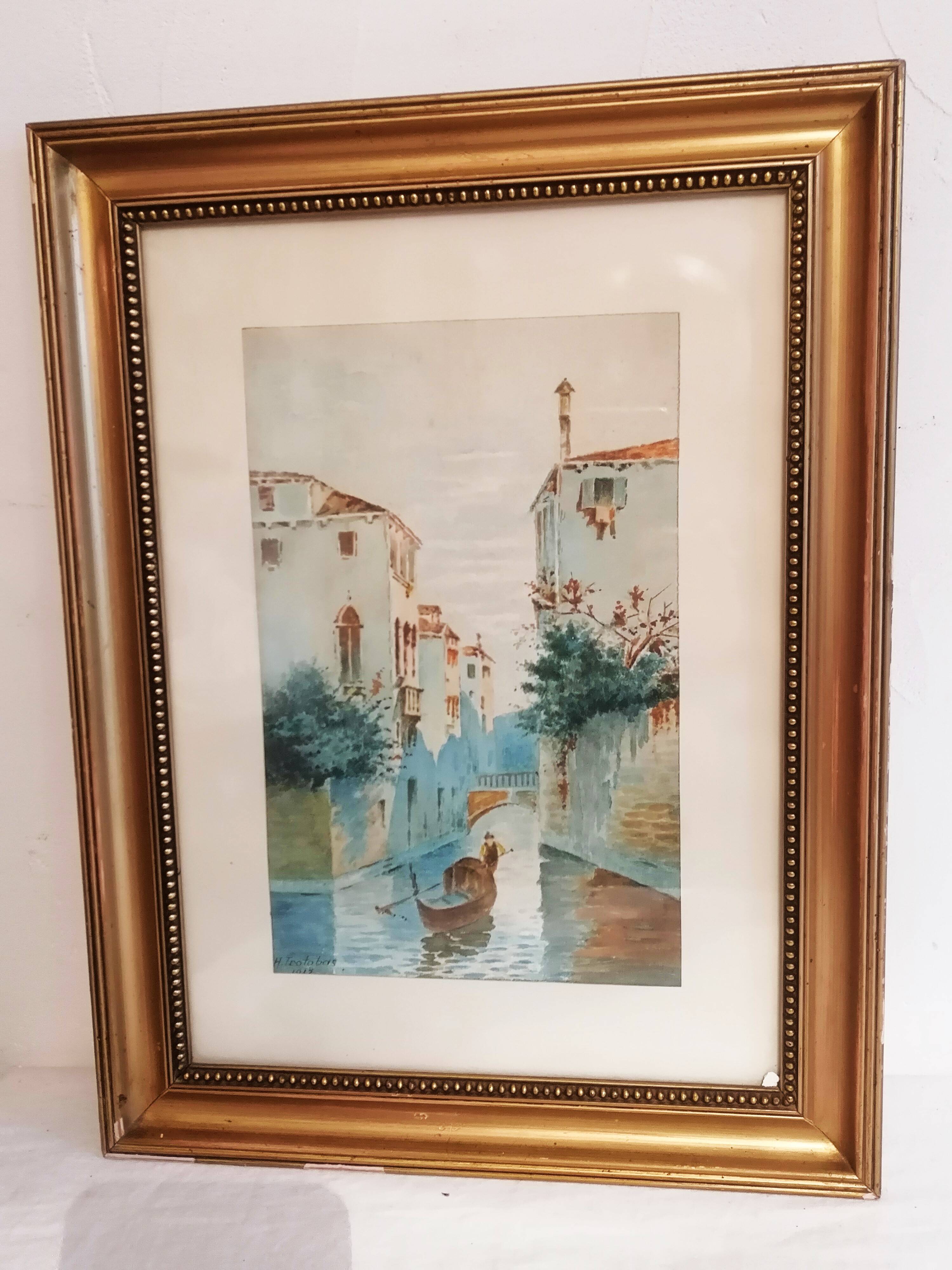 Pair of old watercolors. Venice. Signed, dated 1912.