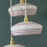 Vintage triple suspension lampshade in Clichy glass, white and red.