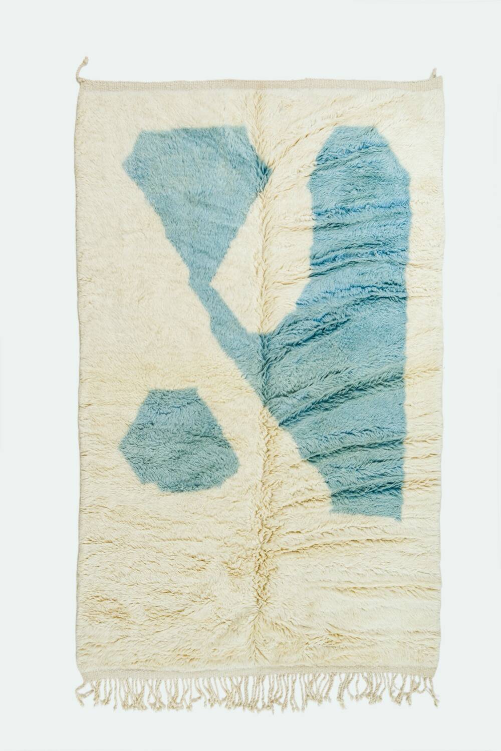 Modern sky blue and white Mrirt Moroccan rug