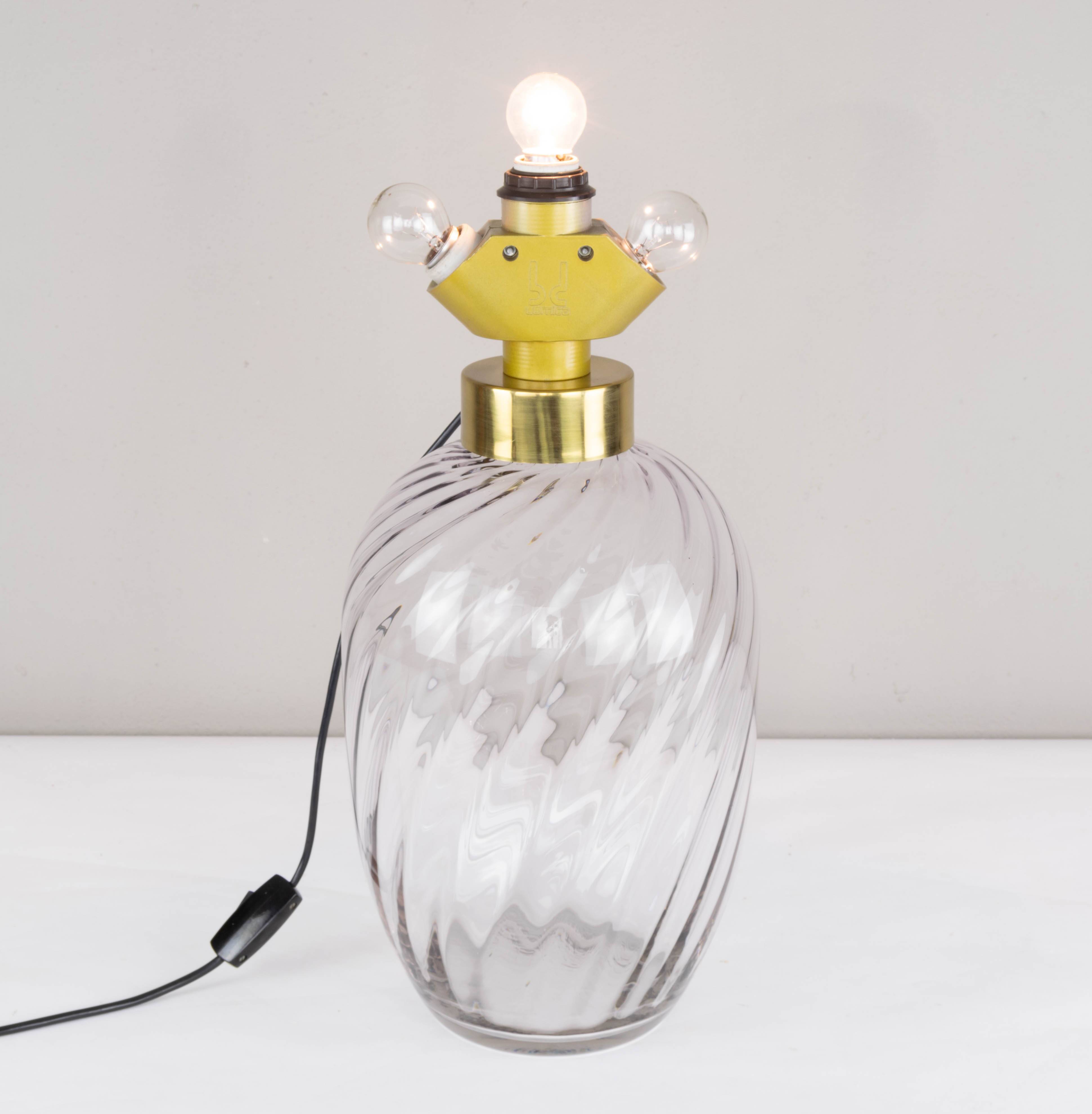 Mid-Century Modern Blown Glass and Brass Table Lamp Lumica Spain, 1970