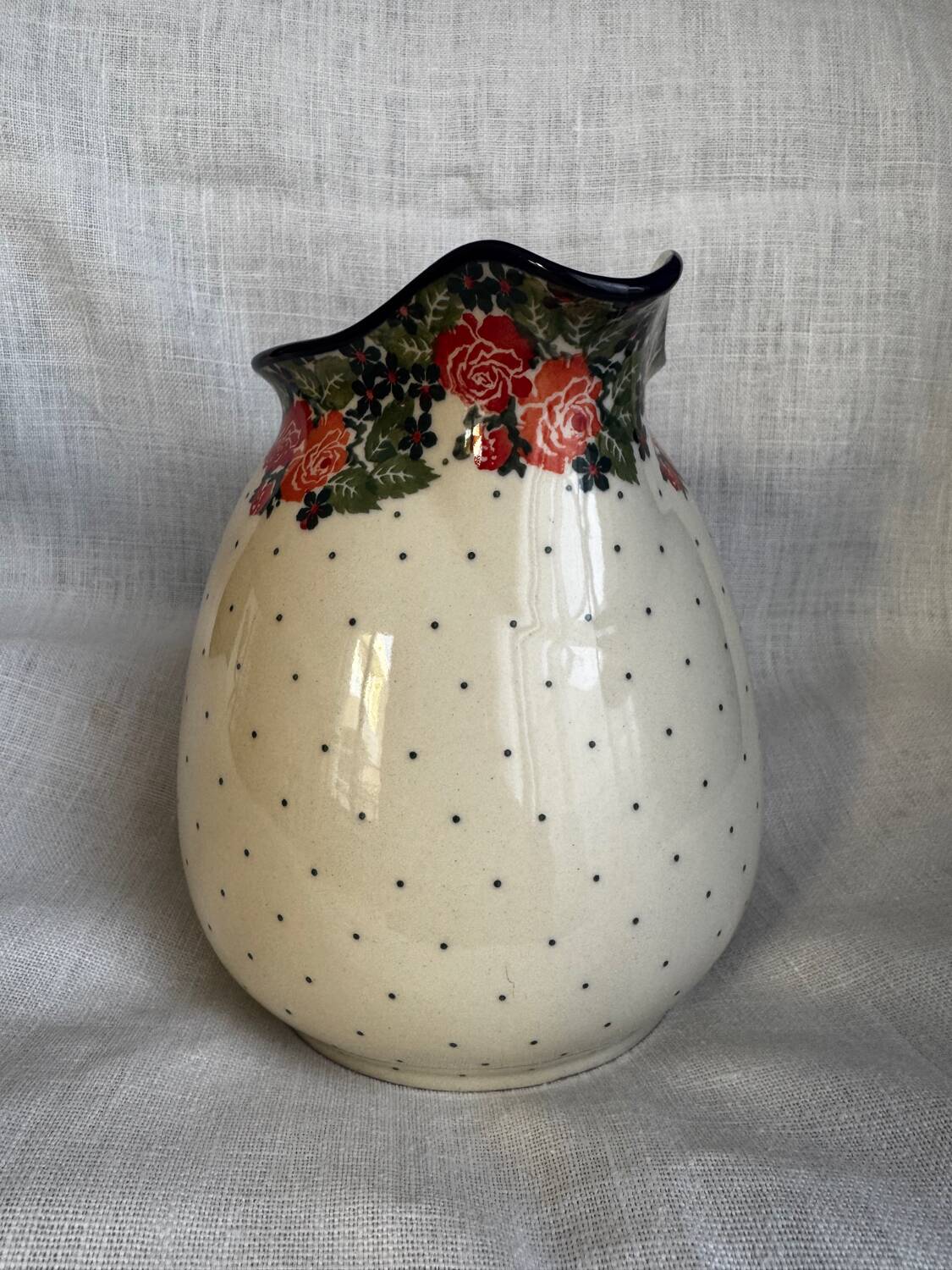 Large handcrafted jug with hand-drawn design