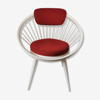 Swedish armchair circle Yngve Ekström, white and red