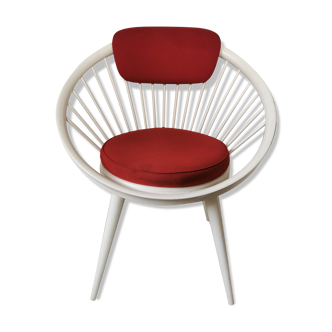 Swedish armchair circle Yngve Ekström, white and red