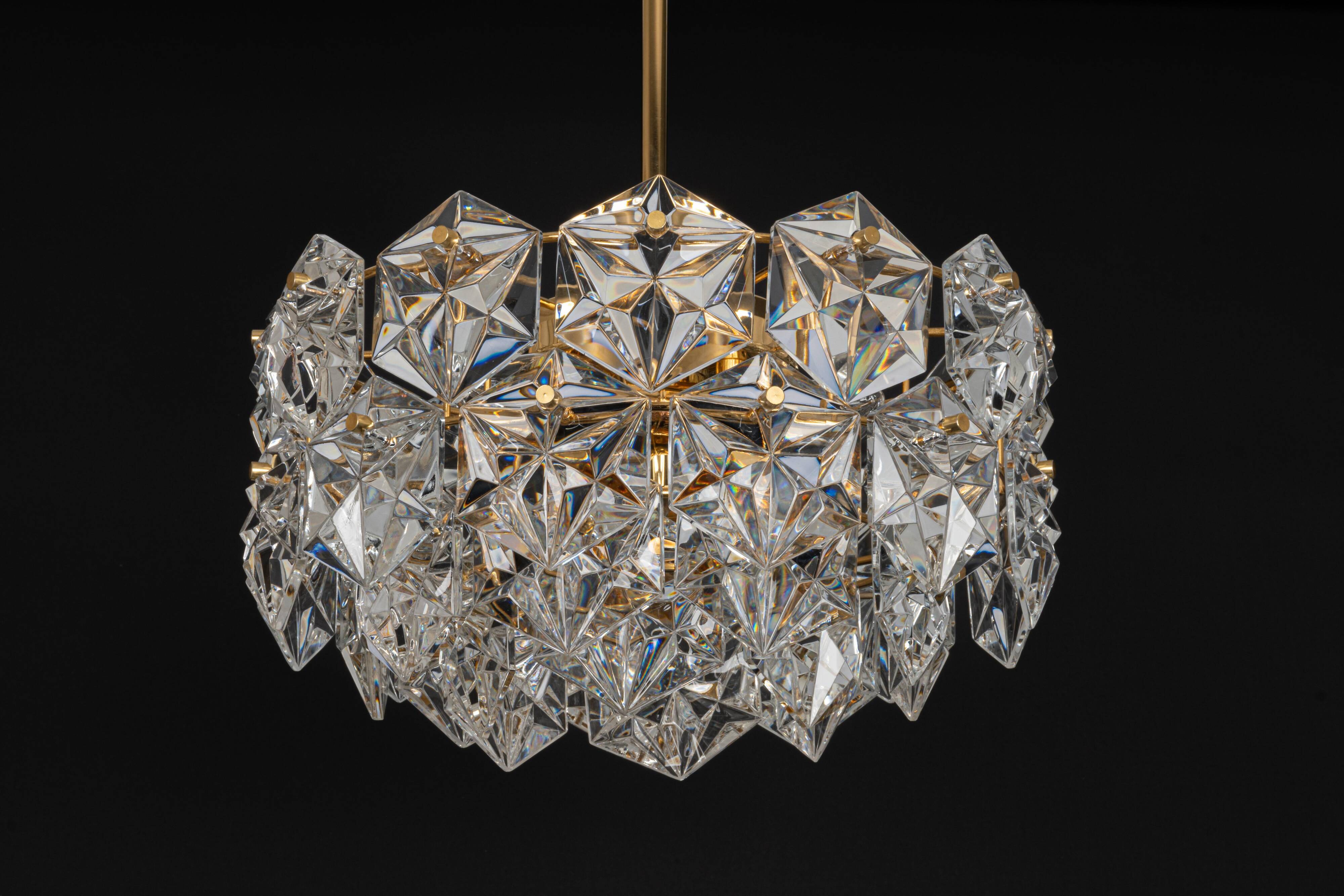 Small chandelier, brass and crystal glass by Kinkeldey, Germany, 1970s.