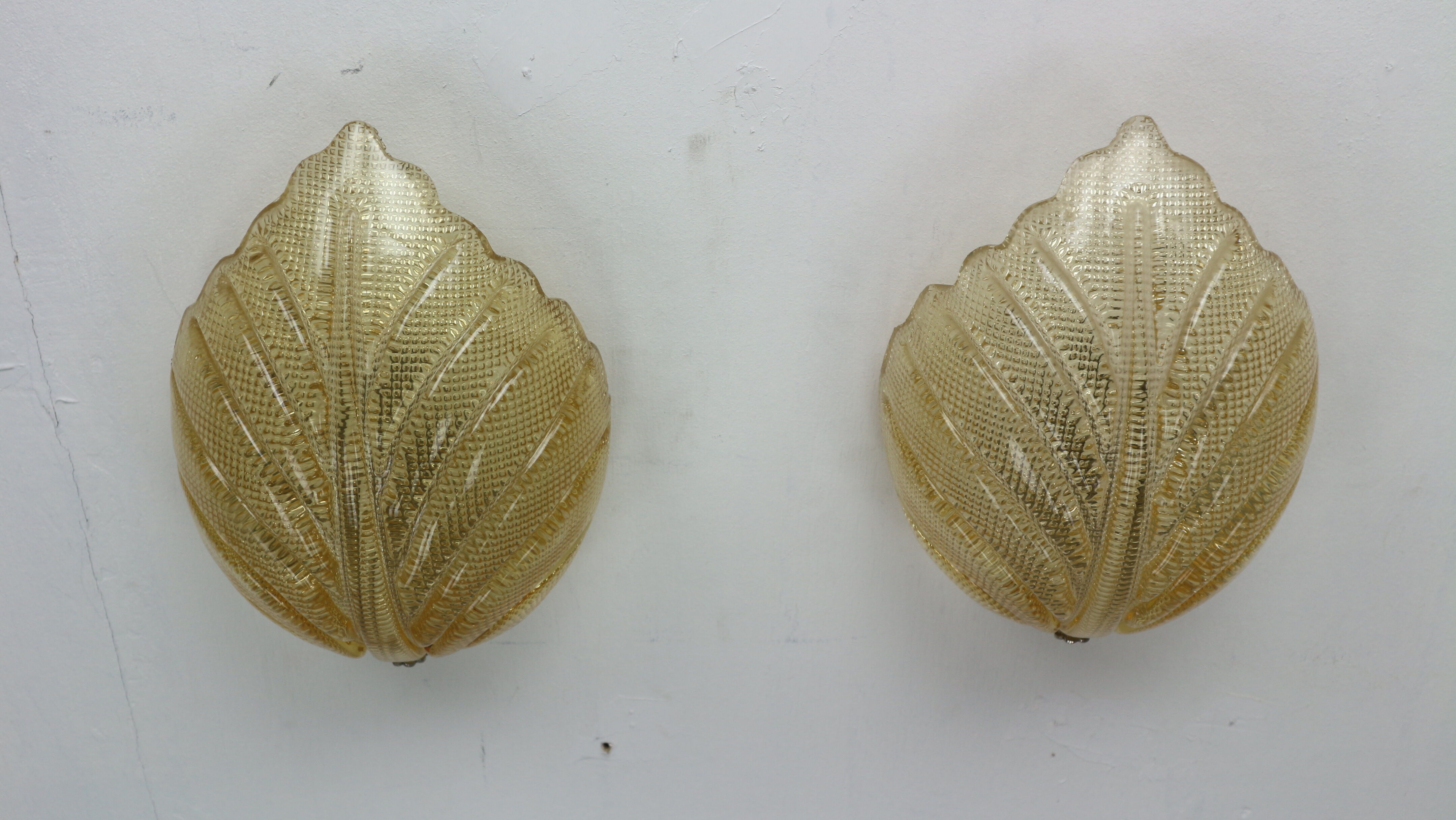 Set of 2 swedish leaf shaped wall sconces Fritz Kurz  for Orrefors, 1960s