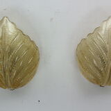 Set of 2 swedish leaf shaped wall sconces Fritz Kurz  for Orrefors, 1960s