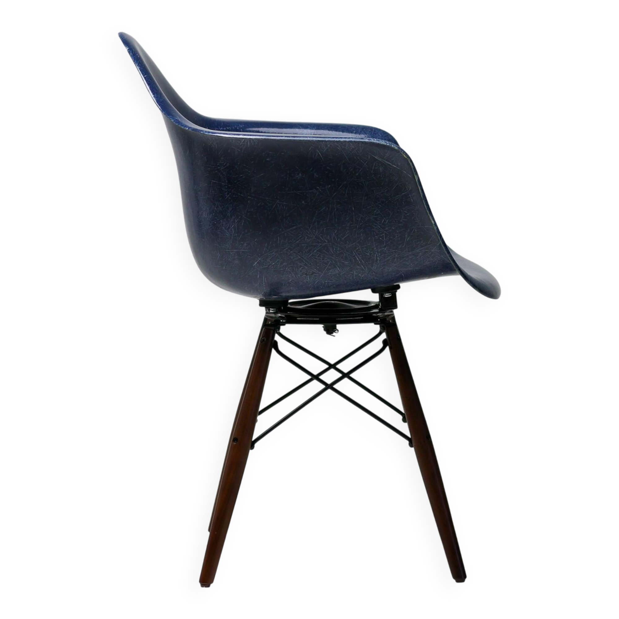 Indigo blue Charles Eames "PAW" armchair by Herman Miller, mid-century modern.