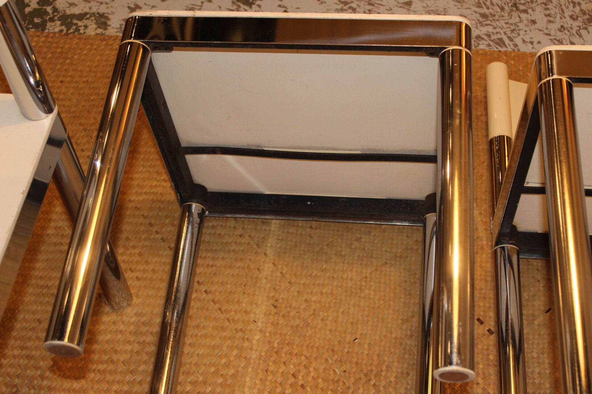 3 chairs 1970s white and stainless steel