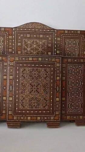 Antique Art Deco Bed Middle Eastern Damascene Inlaid Mother of Pearl Mosaic