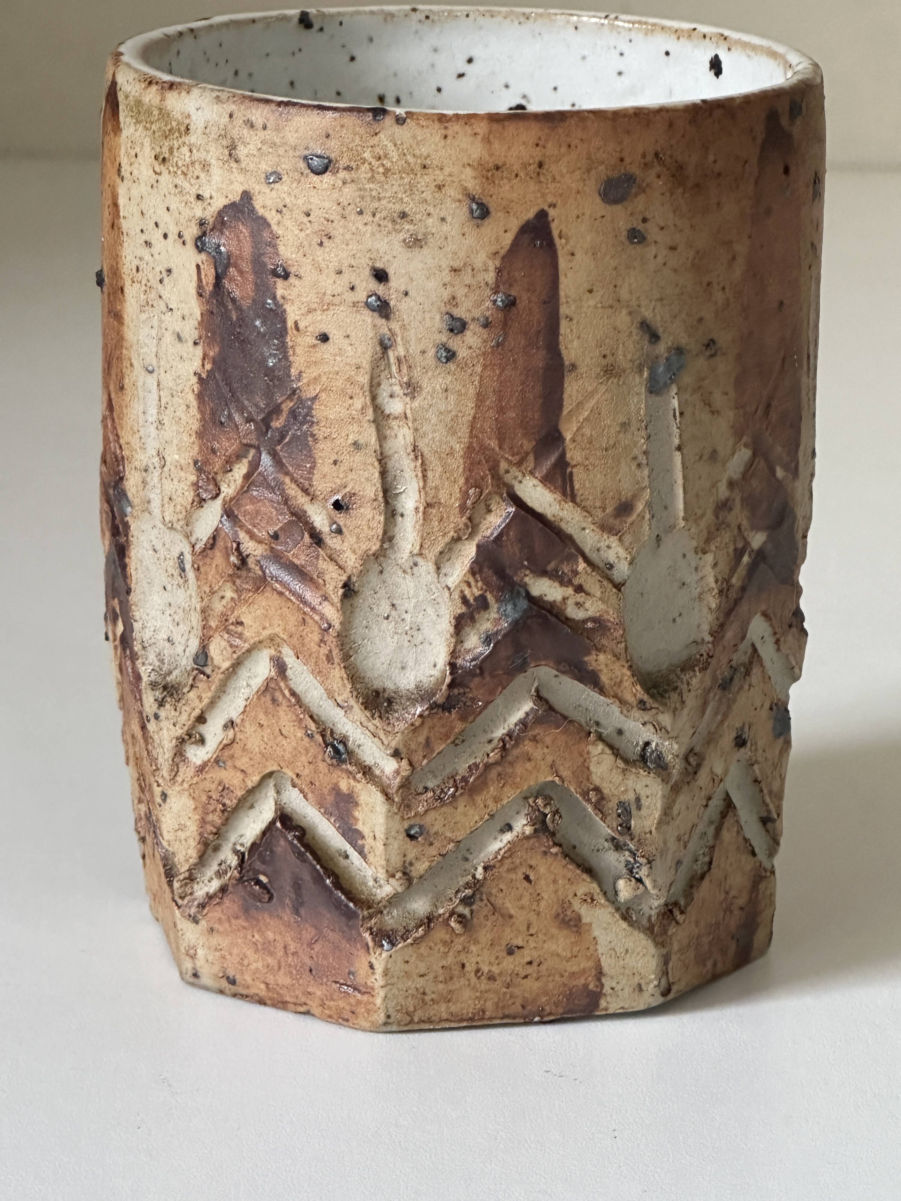 Vintage scarified stoneware vase pot from the 60s
