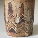 Vintage scarified stoneware vase pot from the 60s