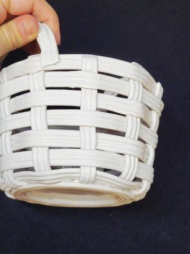 Set of Woven White Mediterranean Ceramics Basket + Bowl