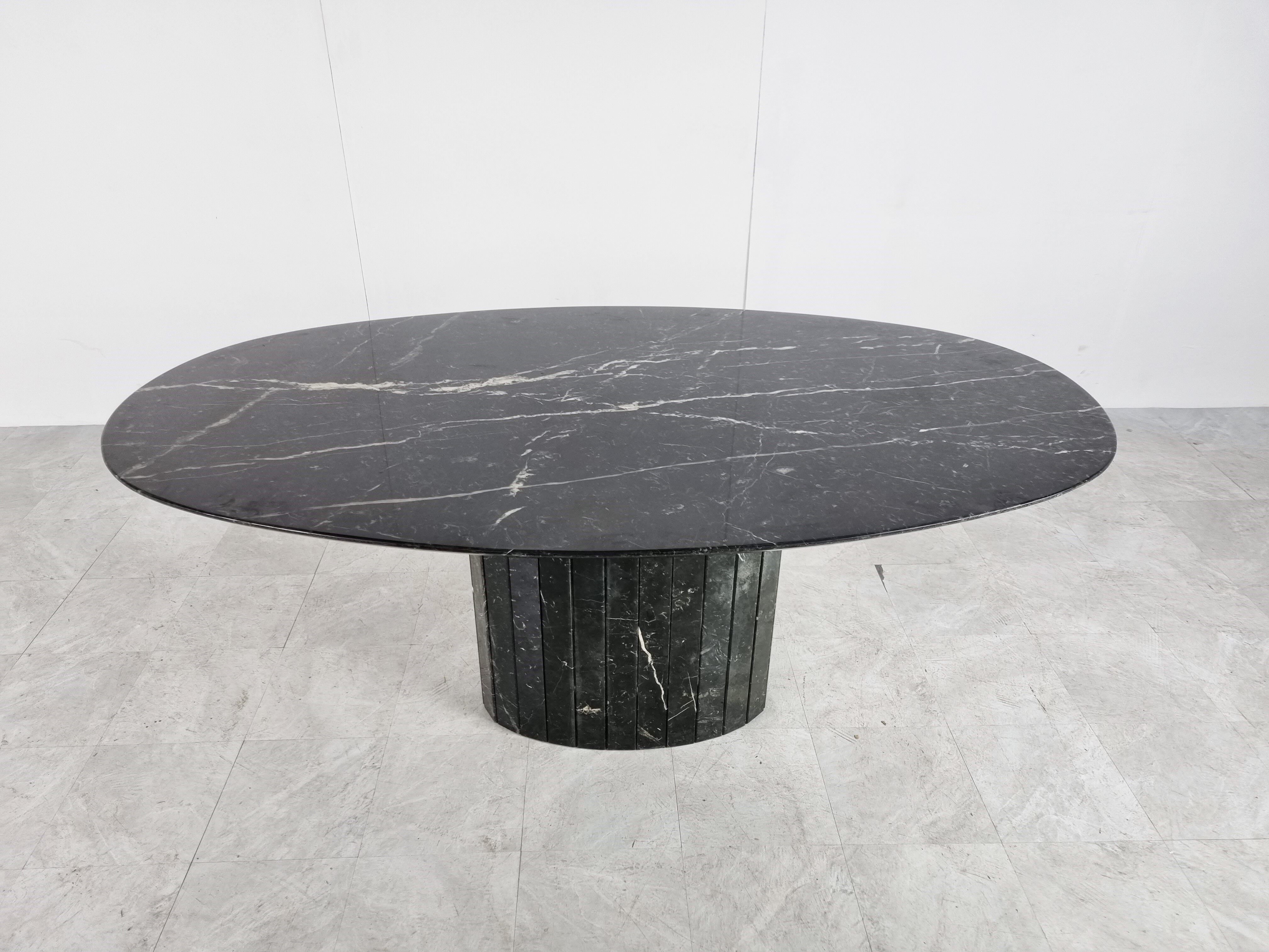 Vintage oval black marble dining table, 1970s