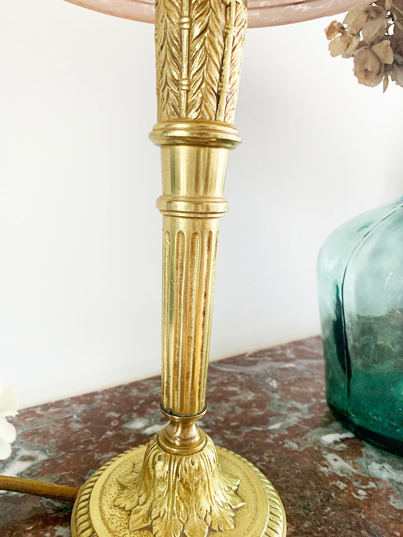 Glass and brass table lamp