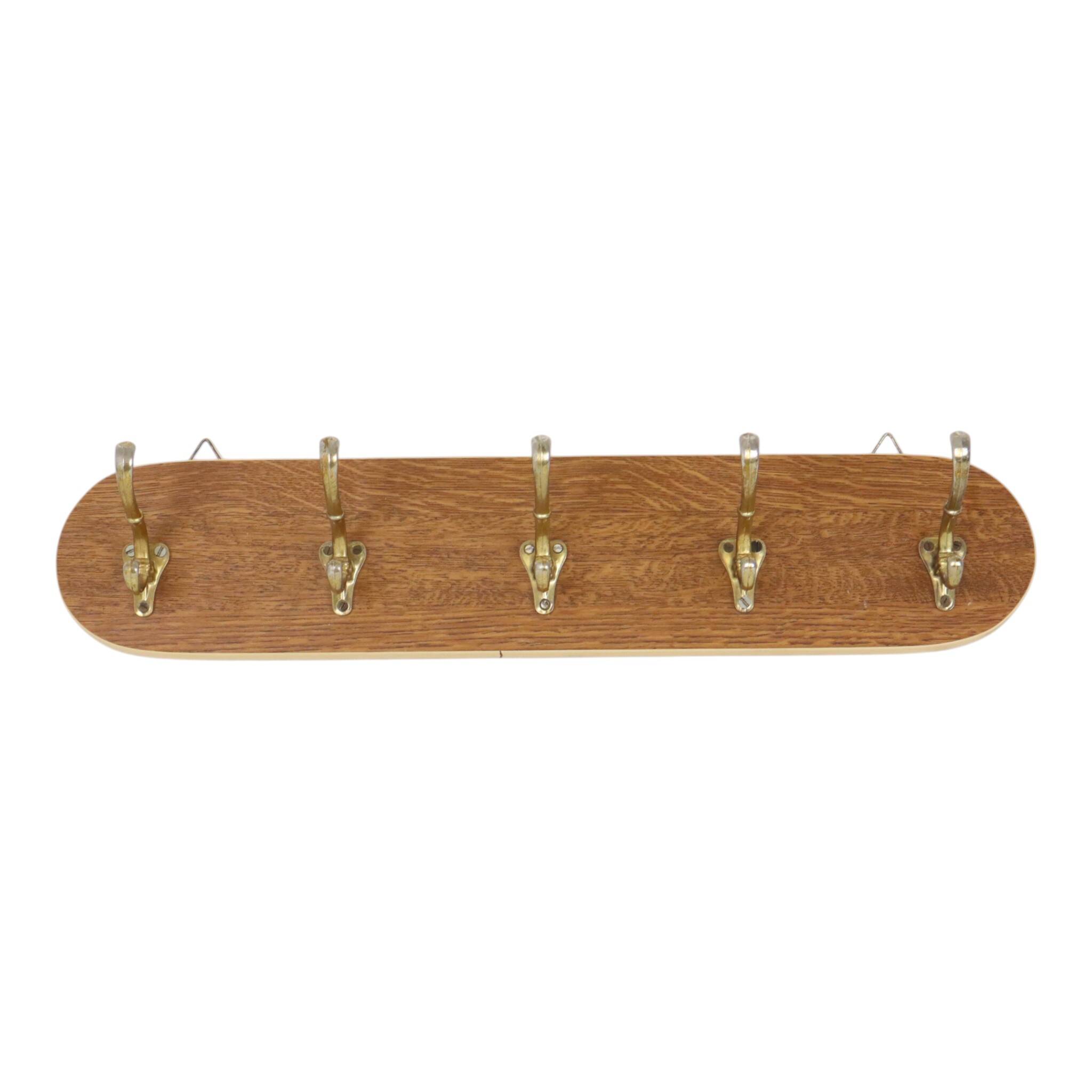 Vintage Rockabilly Coat Rack, 1950s Design, Wood Veneer, Gold