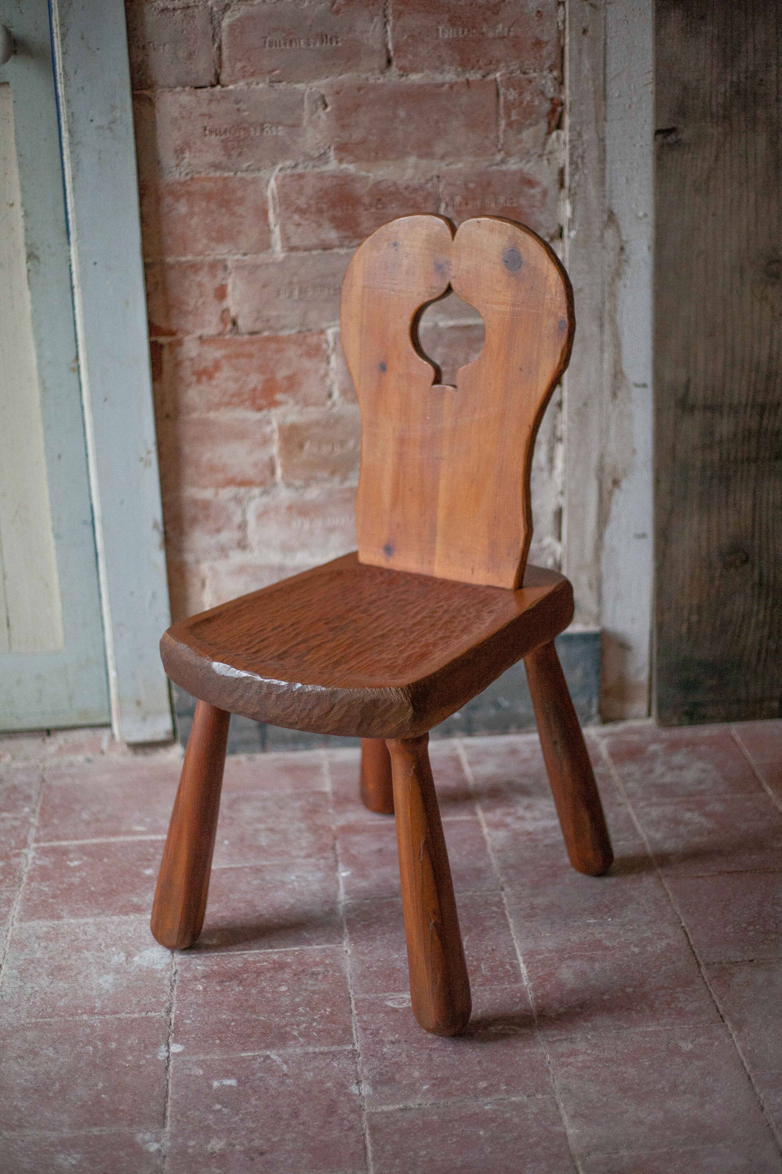 Vintage solid wood chair, brutalist chair, furniture, accent chair.
