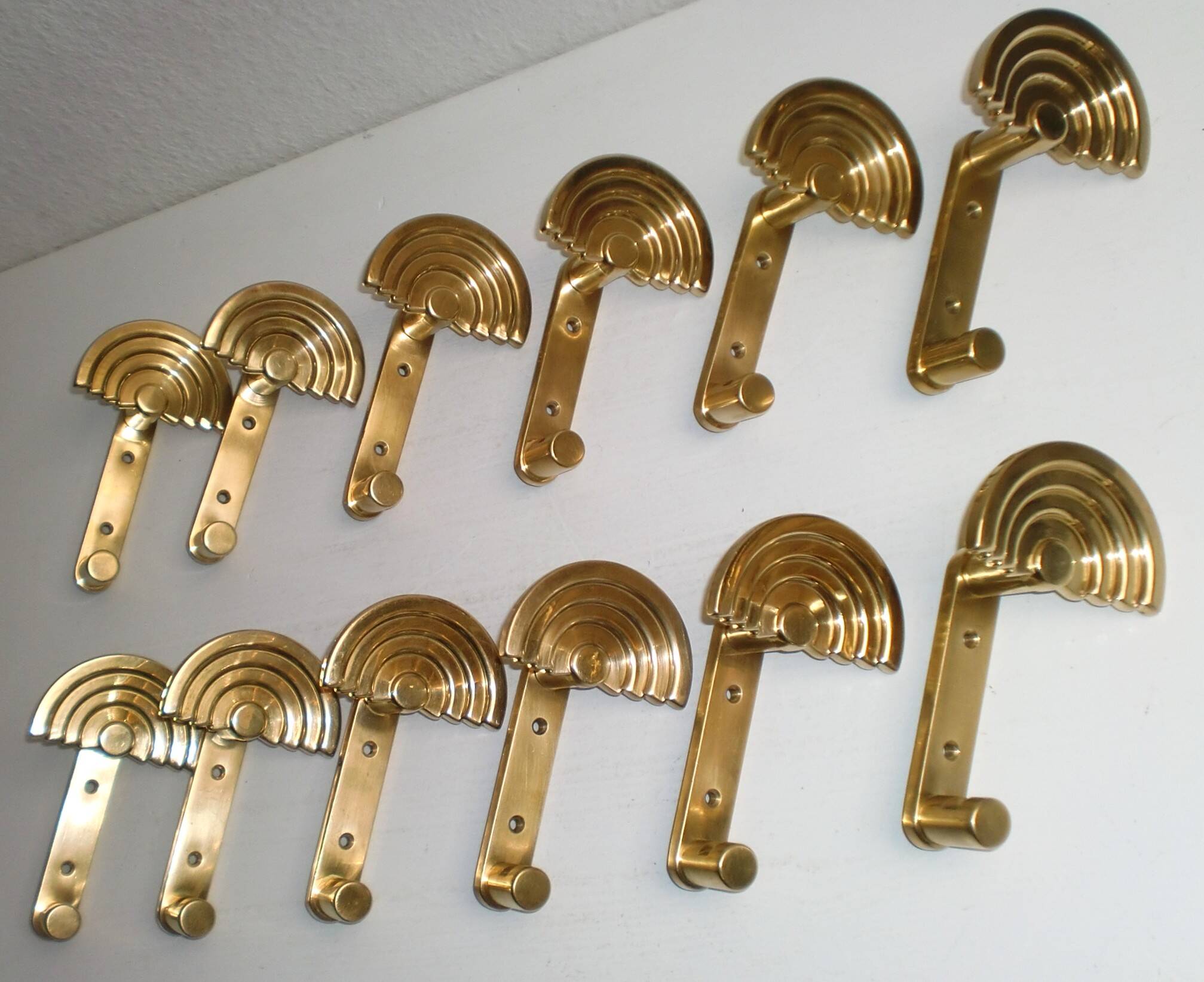 1 out of 10 pcs. Postmodern italian designer sottsass brass wall coat hooks