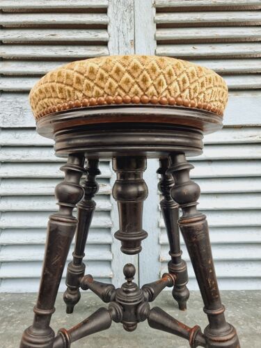 Antique swivel stool piano stool black with fabric